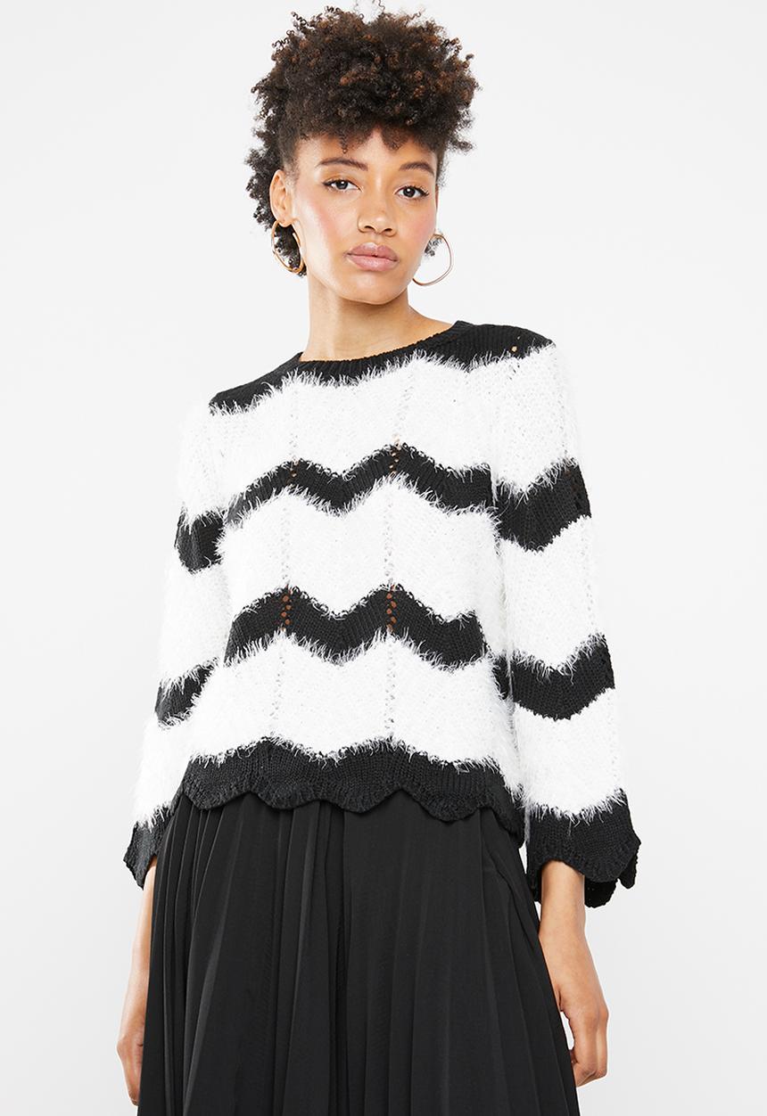 ONLY - Hania 7/8 pullover knit - black & white
