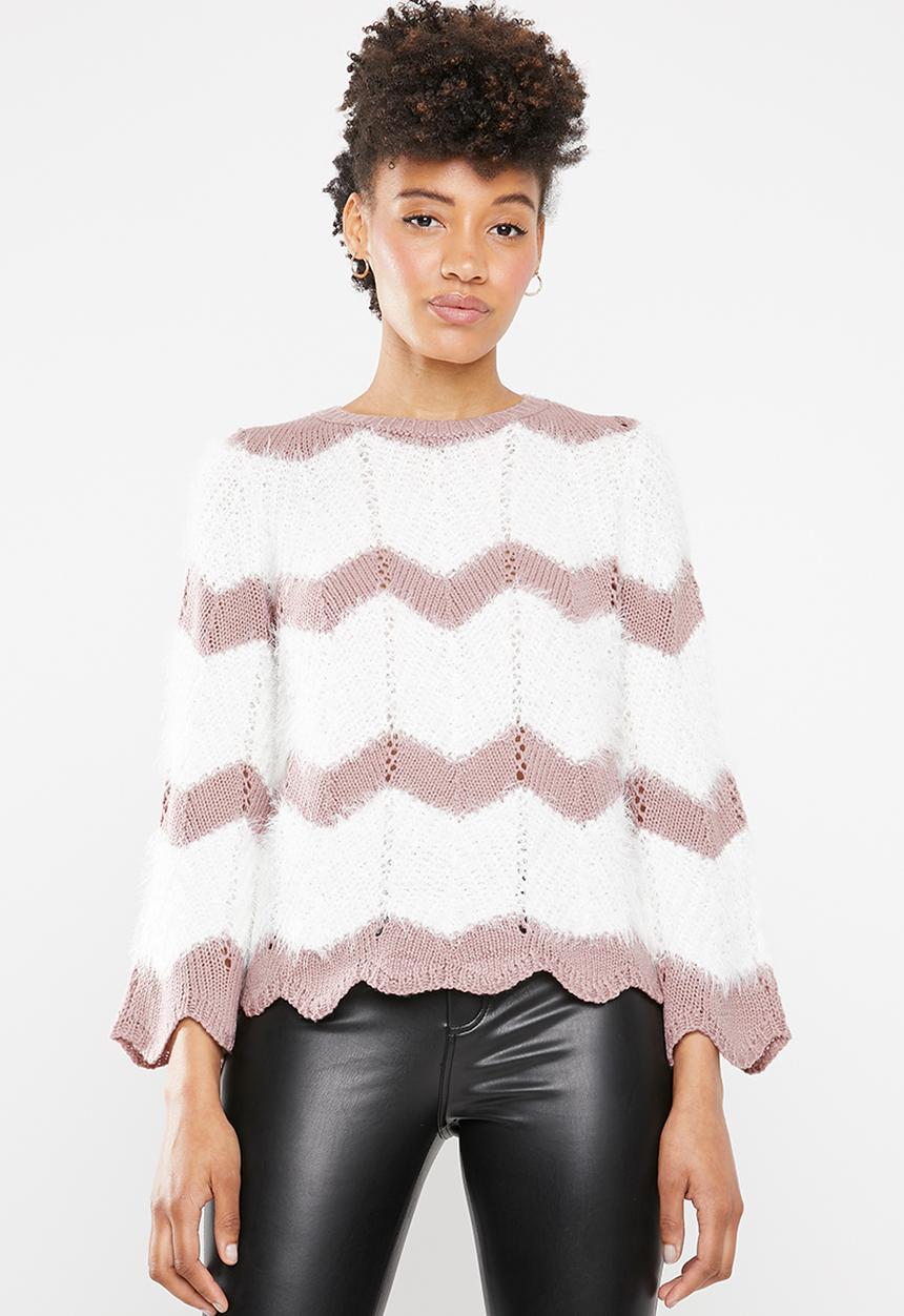 ONLY - Hania 7/8 pullover knit - pink & white