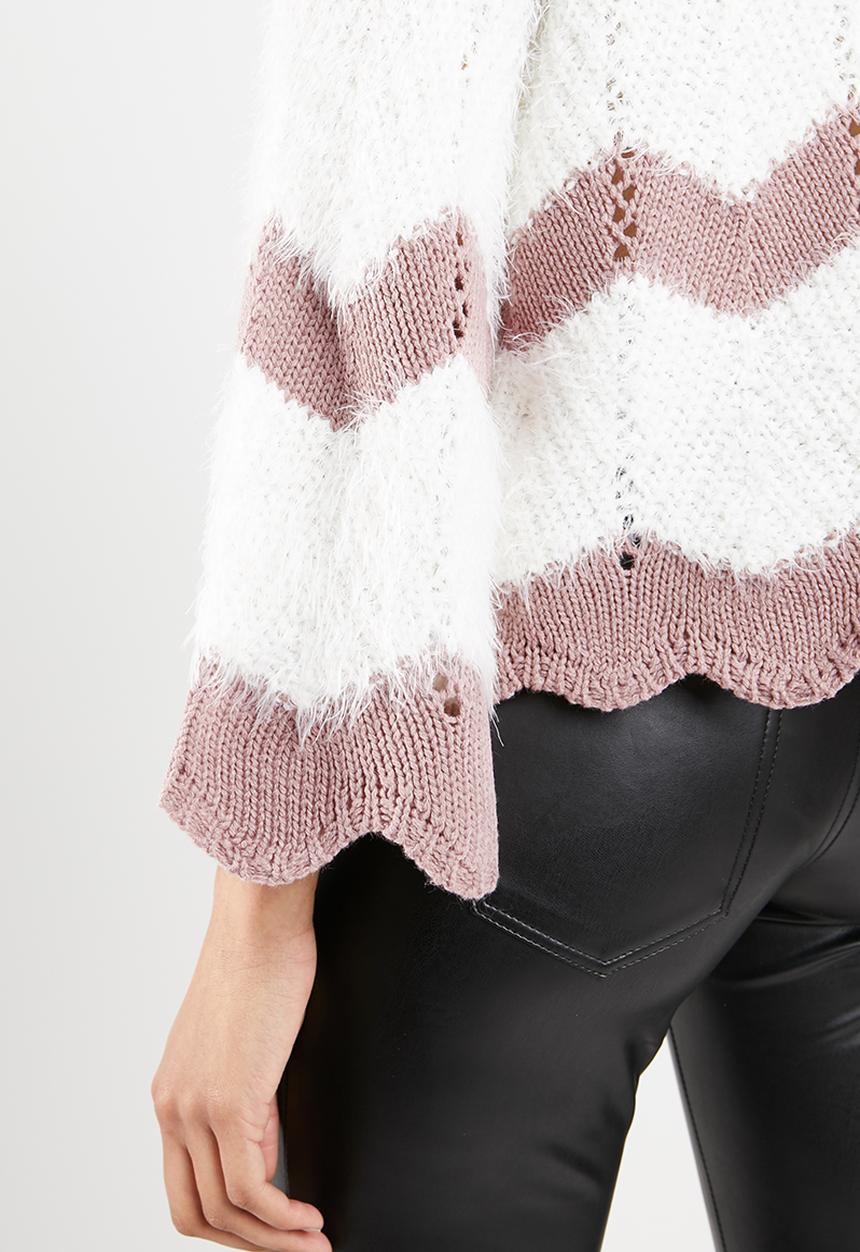 ONLY - Hania 7/8 pullover knit - pink & white
