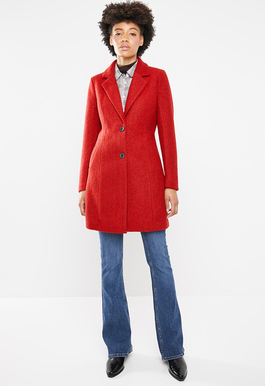ONLY - Beatrice longline wool coat - red