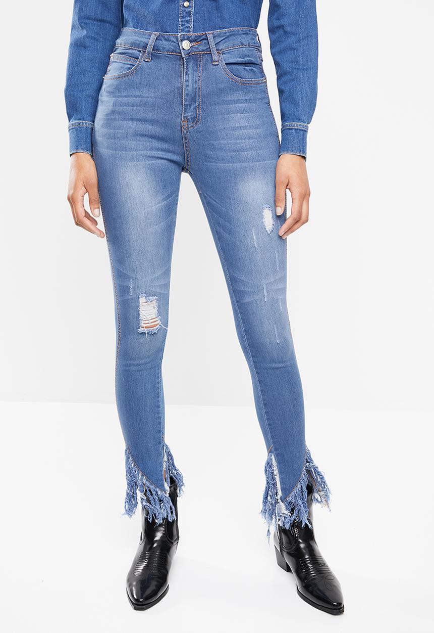 STYLE REPUBLIC - Fringed hem skinny jeans - blue