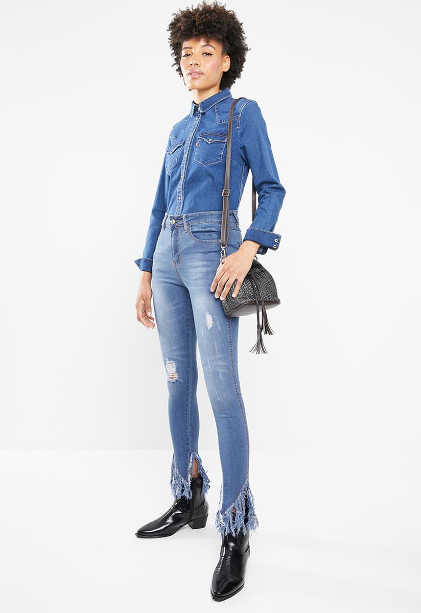 STYLE REPUBLIC - Fringed hem skinny jeans - blue