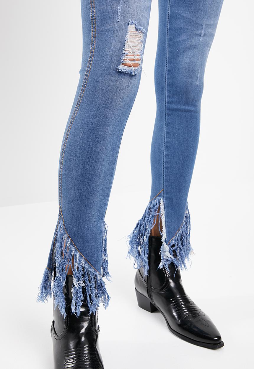 STYLE REPUBLIC - Fringed hem skinny jeans - blue