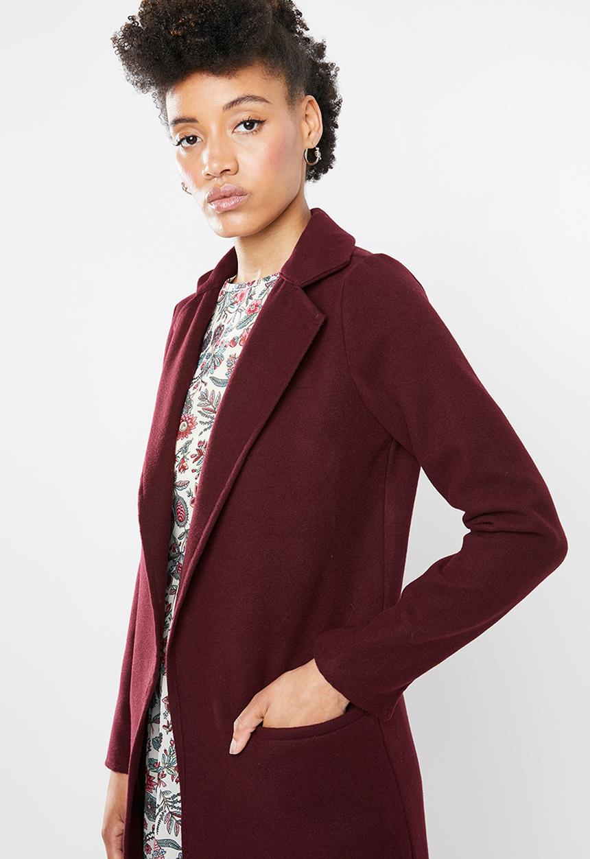 STYLE REPUBLIC - Maxi length coat - burgundy