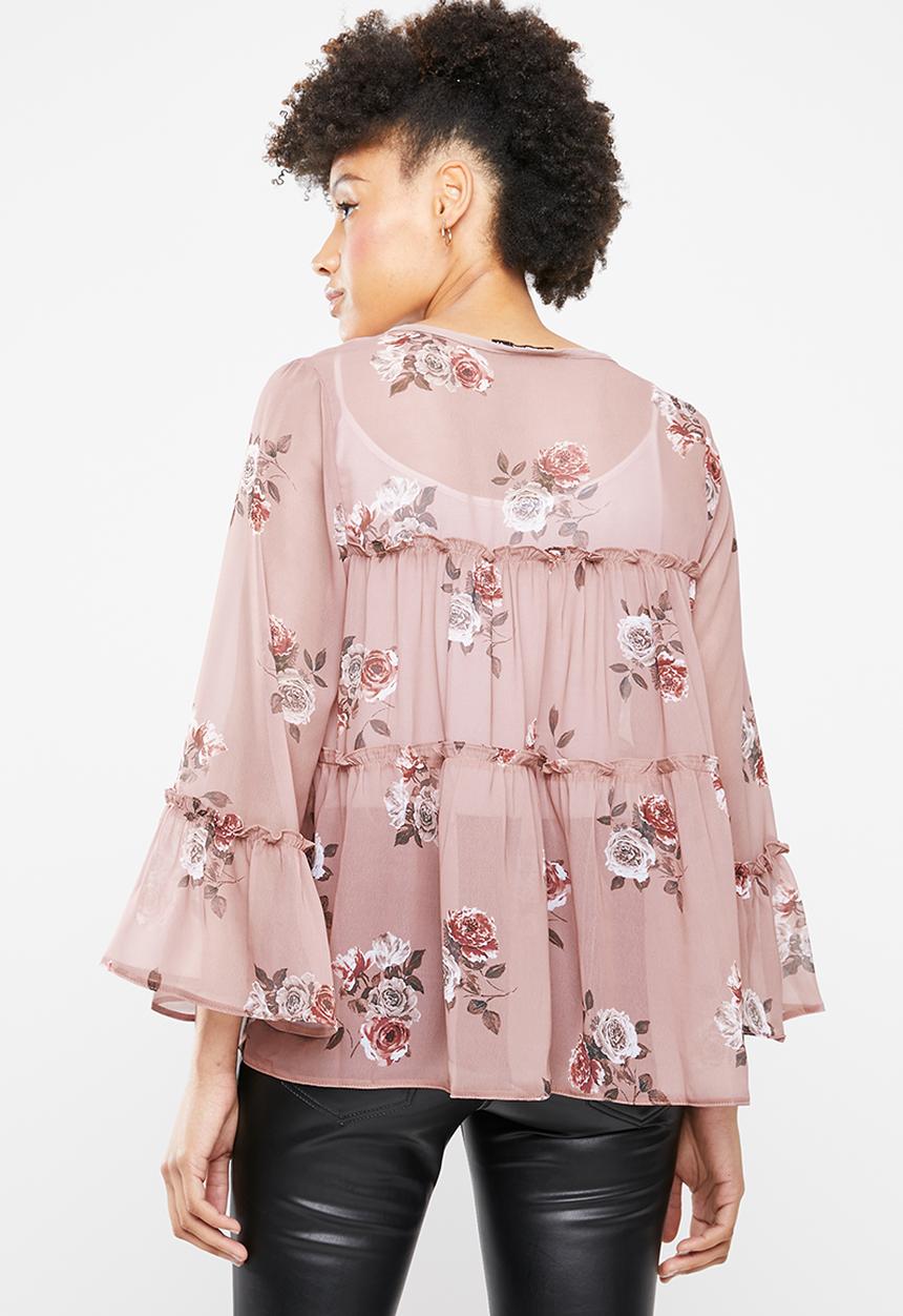STYLE REPUBLIC - Romantic volume blouse - pink & brown