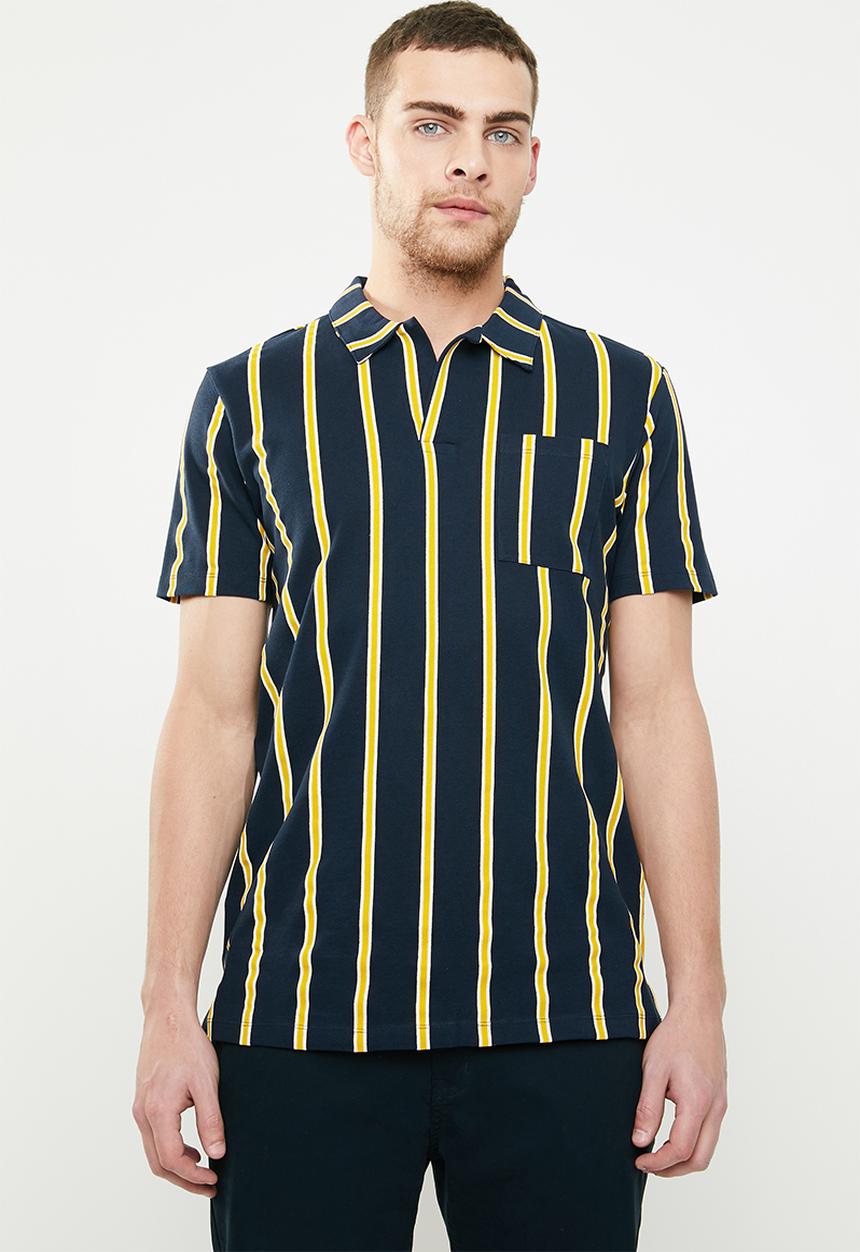Jack & Jones - Spike stipe resort polo - navy & yellow