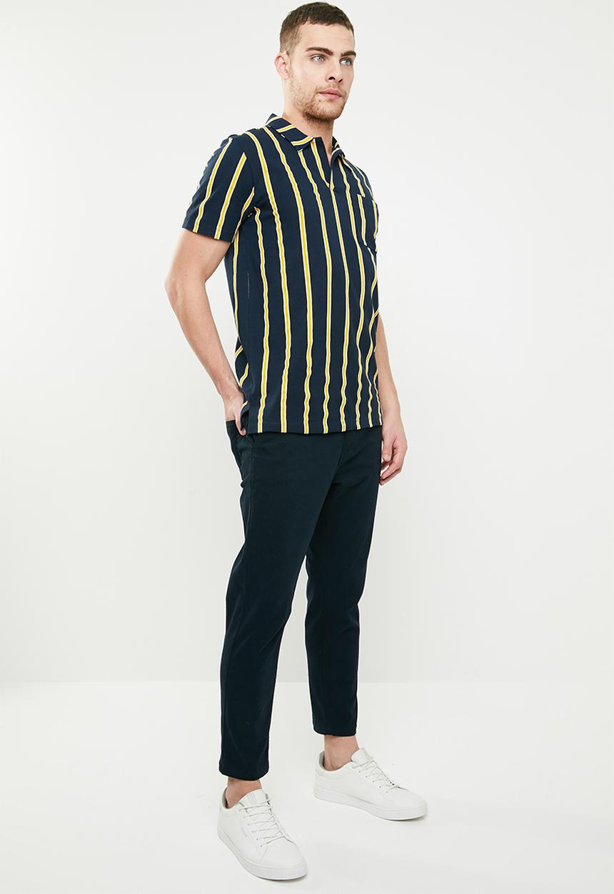 Jack & Jones - Spike stipe resort polo - navy & yellow