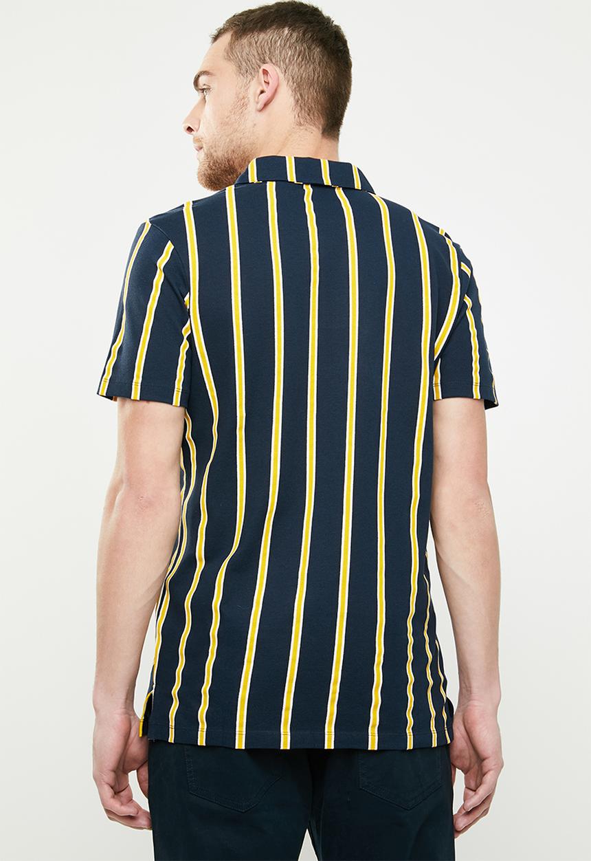 Jack & Jones - Spike stipe resort polo - navy & yellow