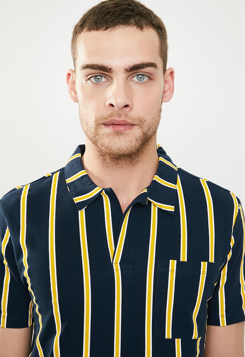 Jack & Jones - Spike stipe resort polo - navy & yellow