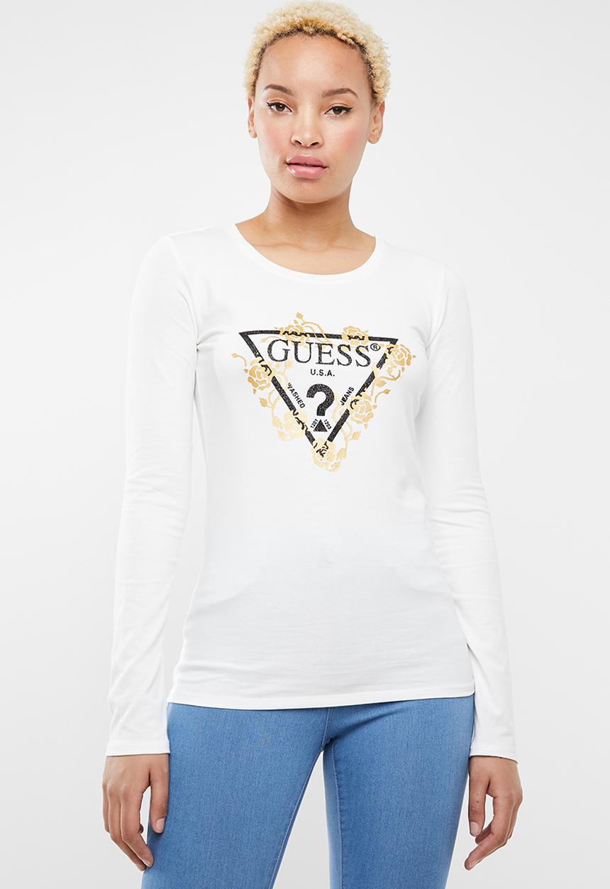 GUESS - Longsleeve flower stencil tee - cream 