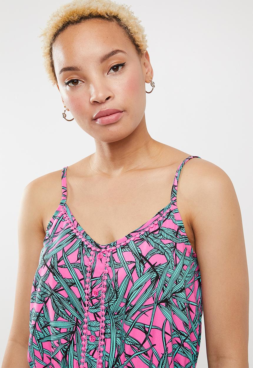 Brave Soul - Spaghetti strap playsuit - pink & turquoise 