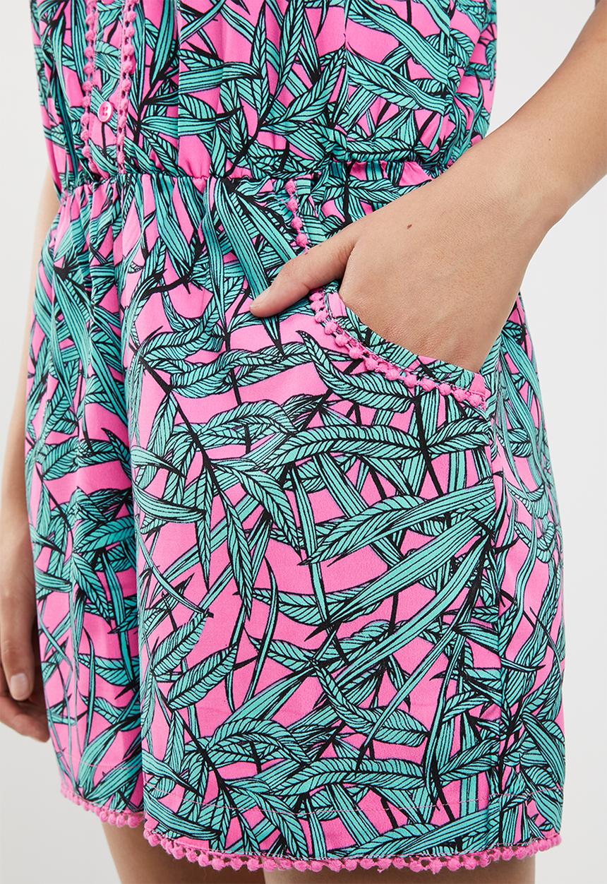 Brave Soul - Spaghetti strap playsuit - pink & turquoise 