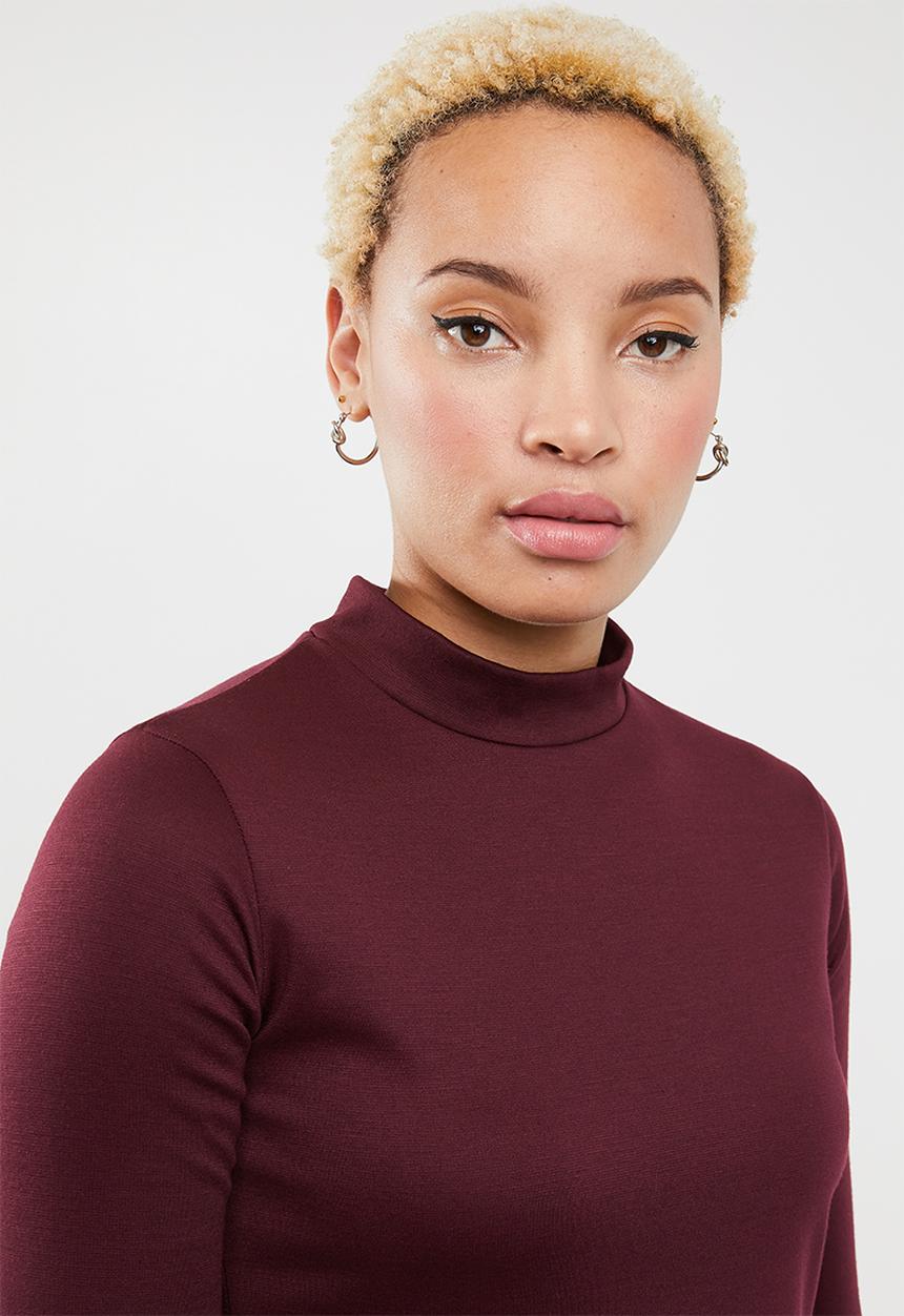 c(inch) - Fit and flare turtleneck dress - burgundy