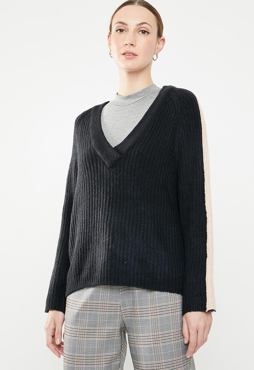 Jacqueline de Yong - Delta 7/8 V-neck pullover knit - navy