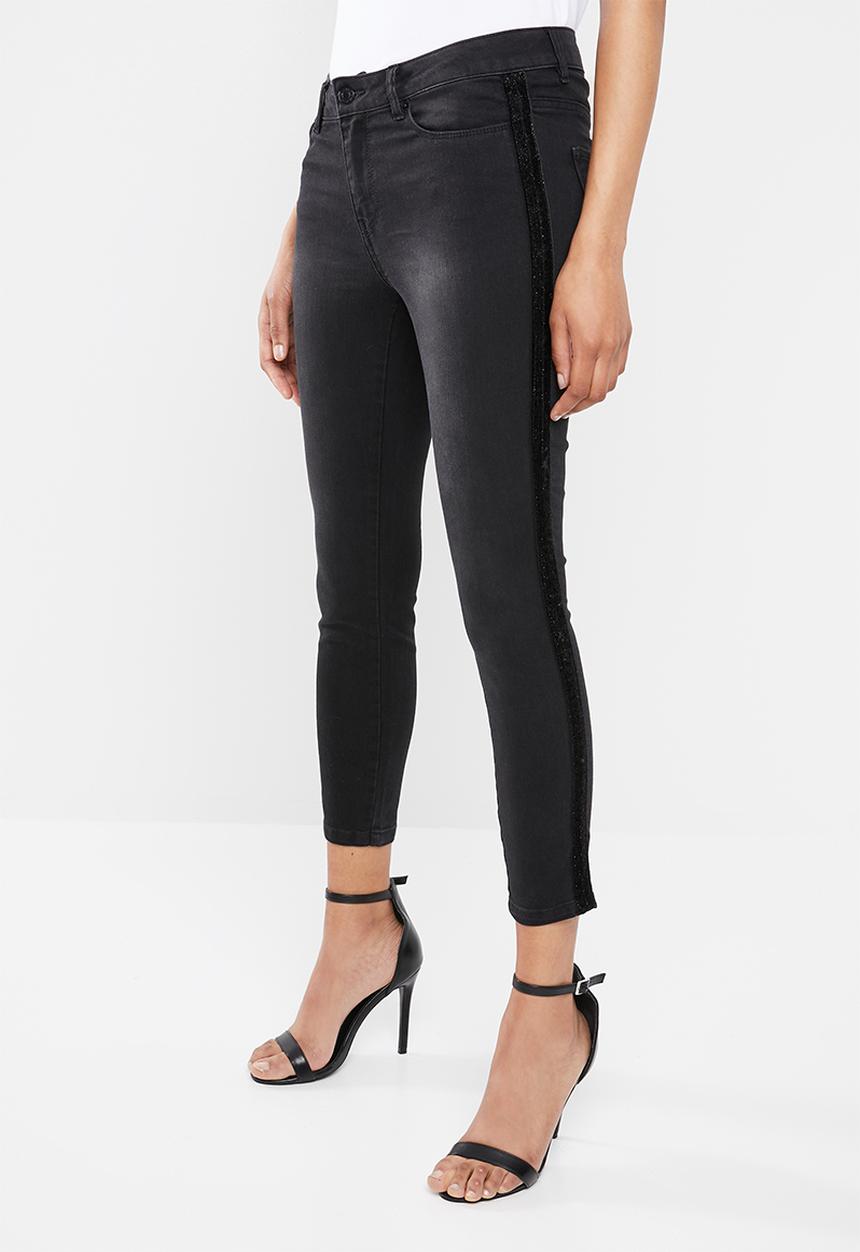 Vero Moda - Seven slim velvet side tape jeans - black
