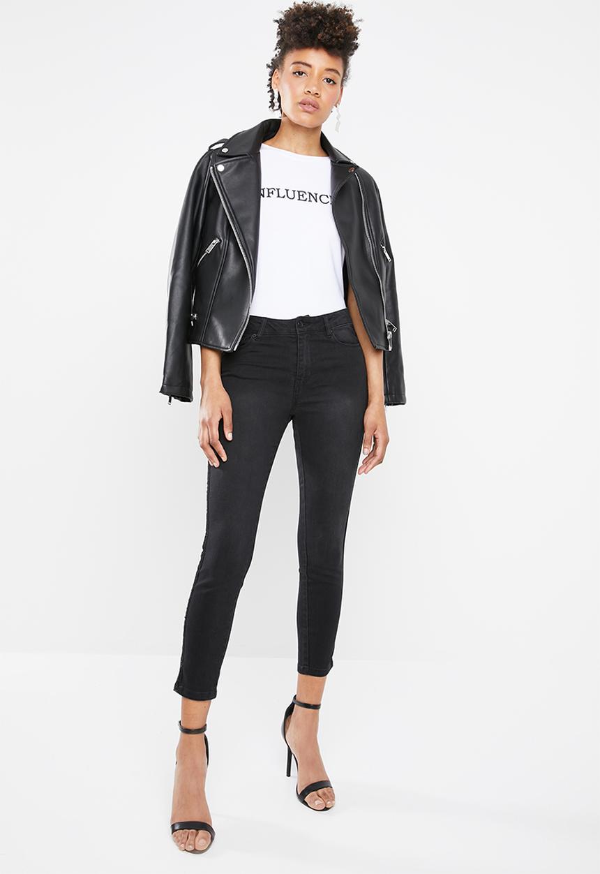 Vero Moda - Seven slim velvet side tape jeans - black