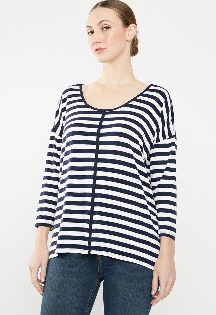edit - 3/4 sleeve knit jersey - blue & white
