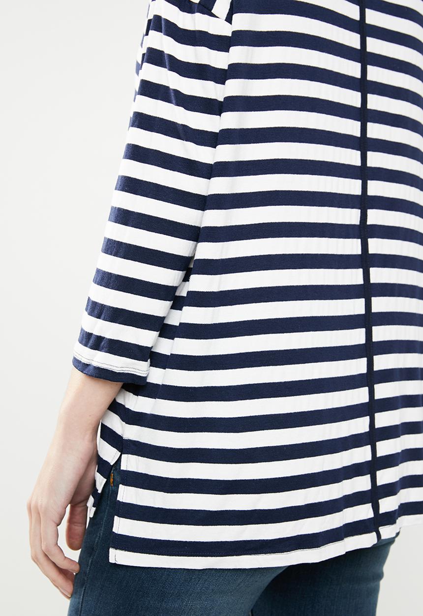 edit - 3/4 sleeve knit jersey - blue & white