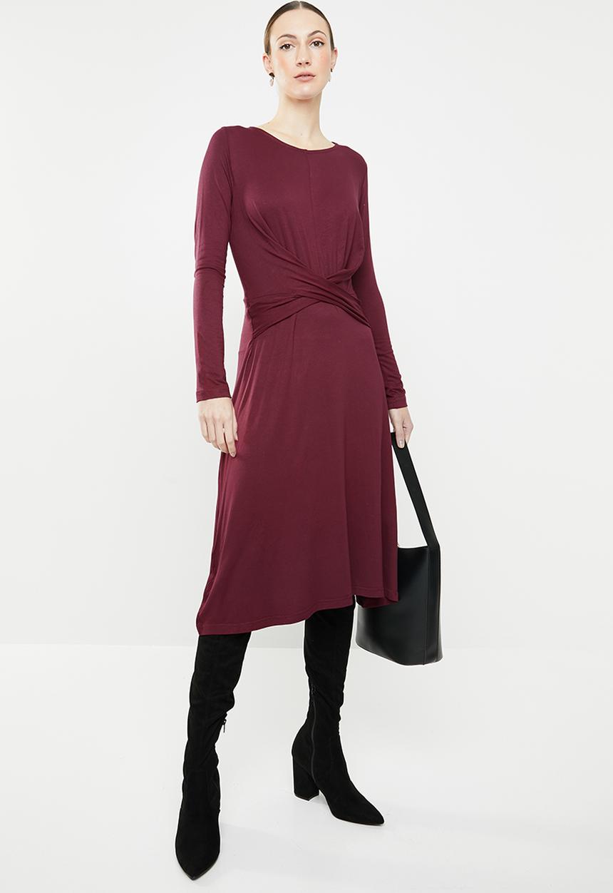 edit - Twist front dress - burgundy