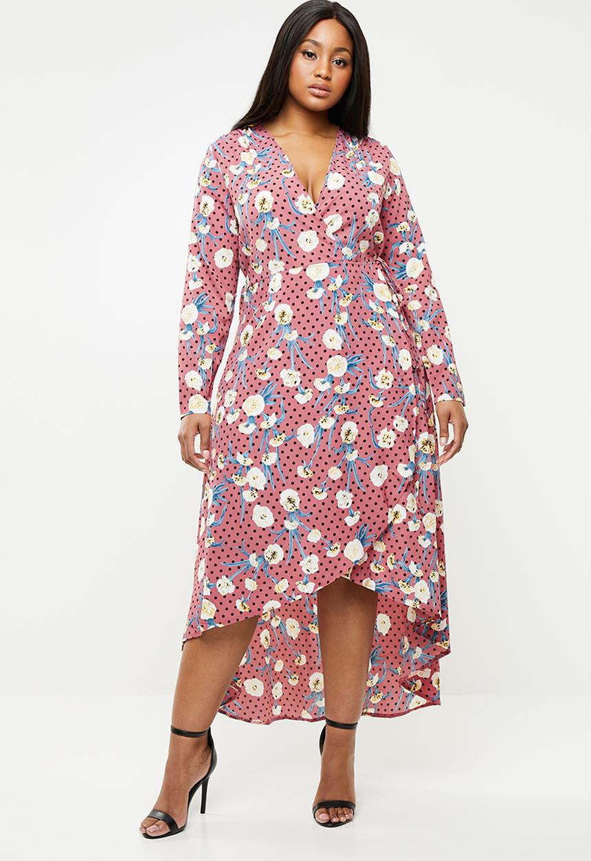 Missguided - Curve dotted floral wrap dress - multi