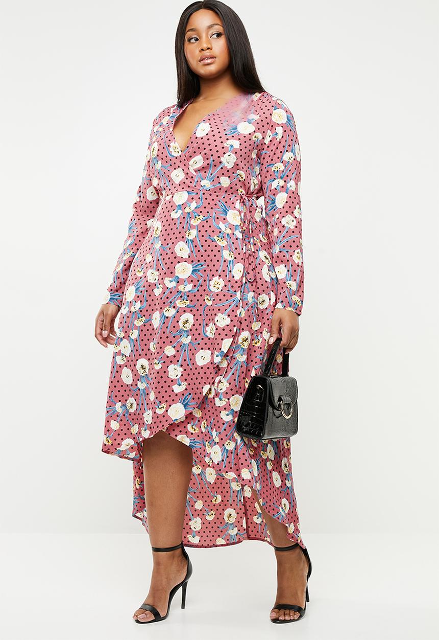 Missguided - Curve dotted floral wrap dress - multi