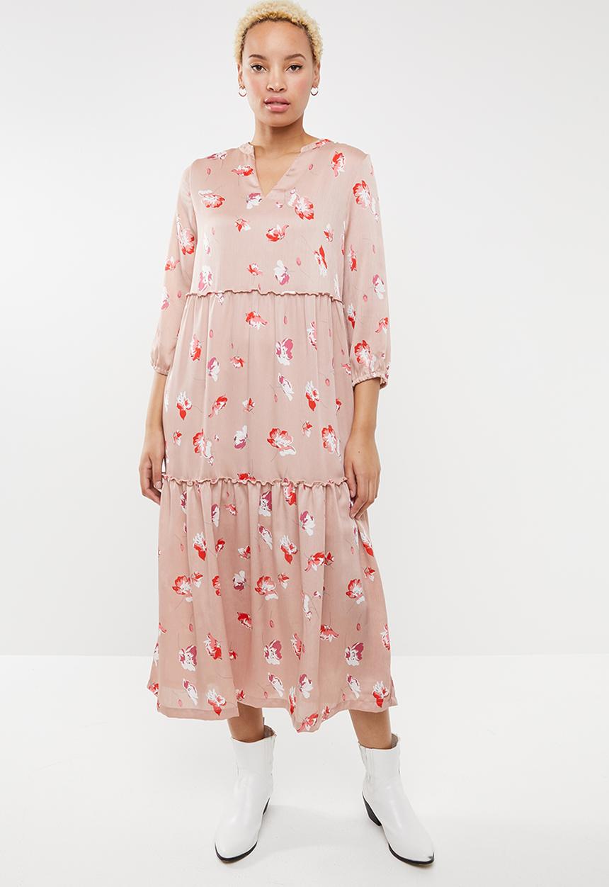 ONLY - Giza long sleeve maxi woven dress - pink
