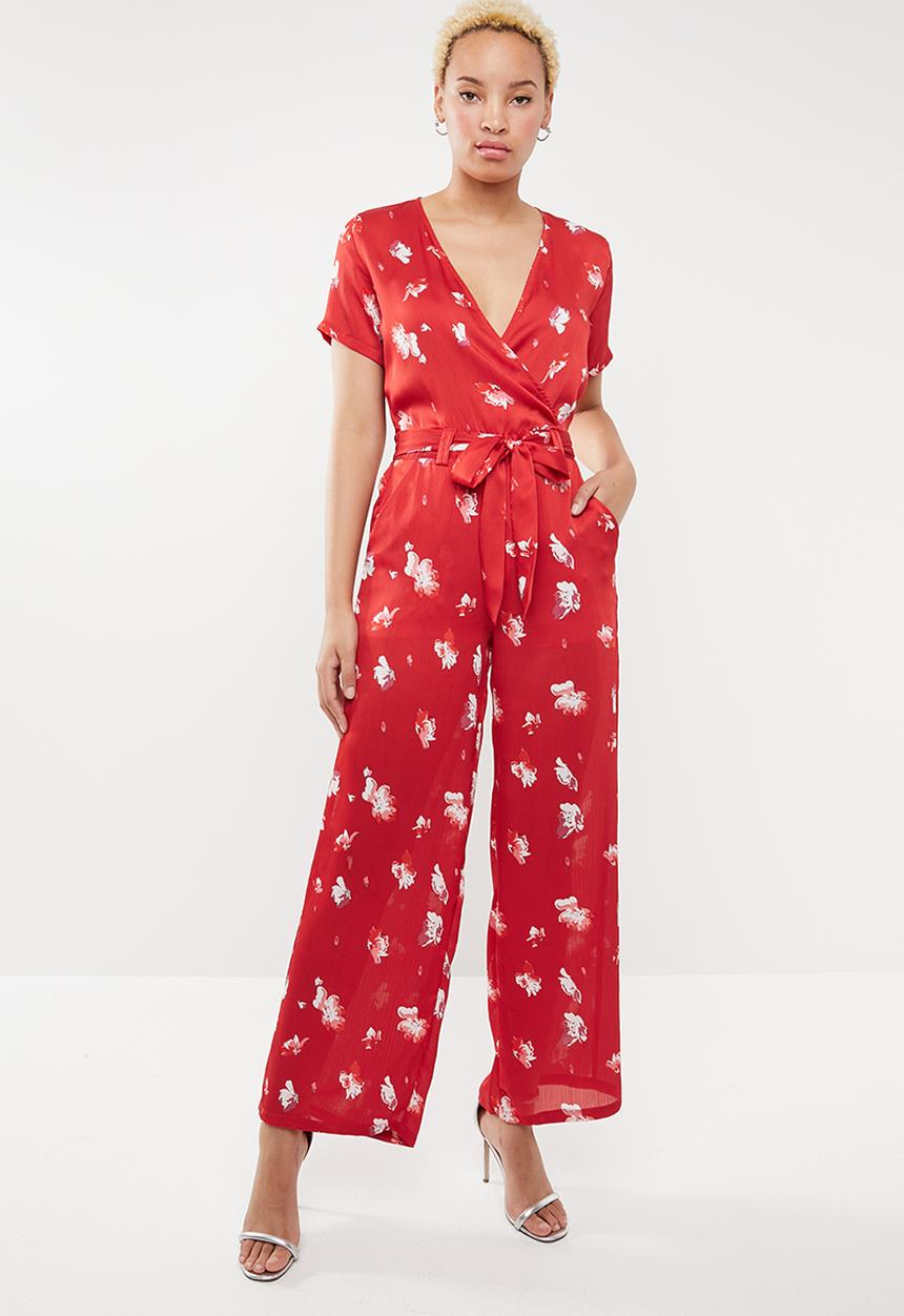 ONLY - Giza short sleeves woven jumpsuit - red & white