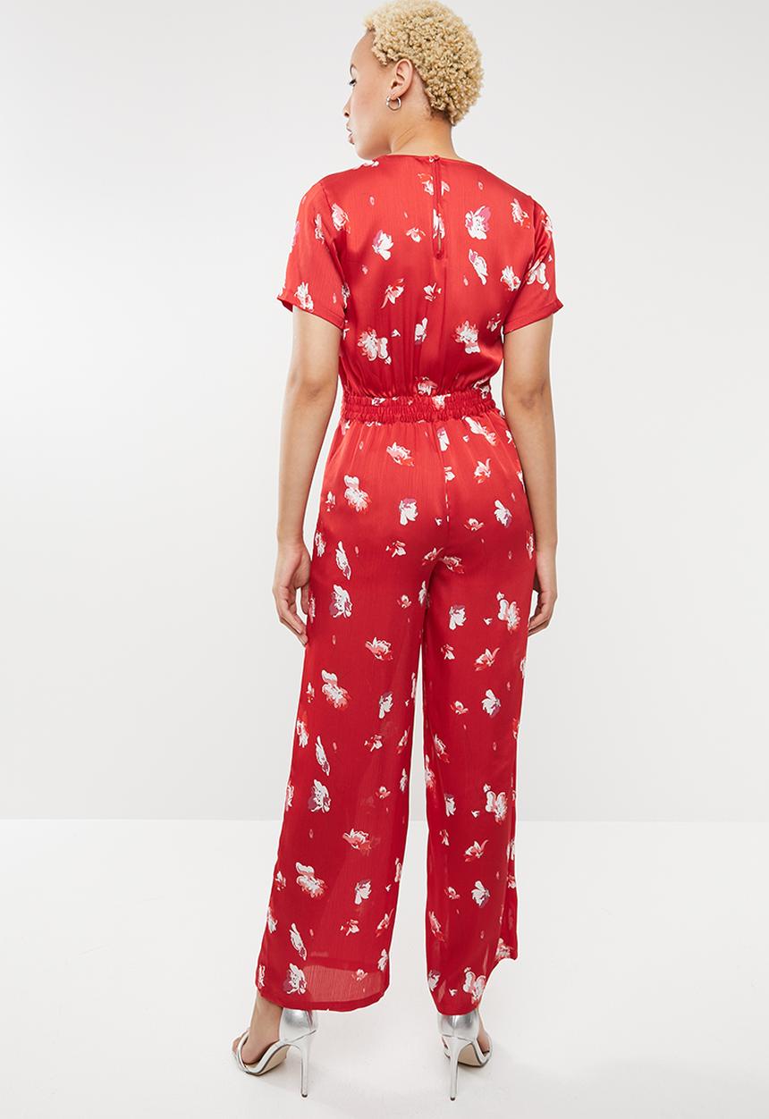 ONLY - Giza short sleeves woven jumpsuit - red & white