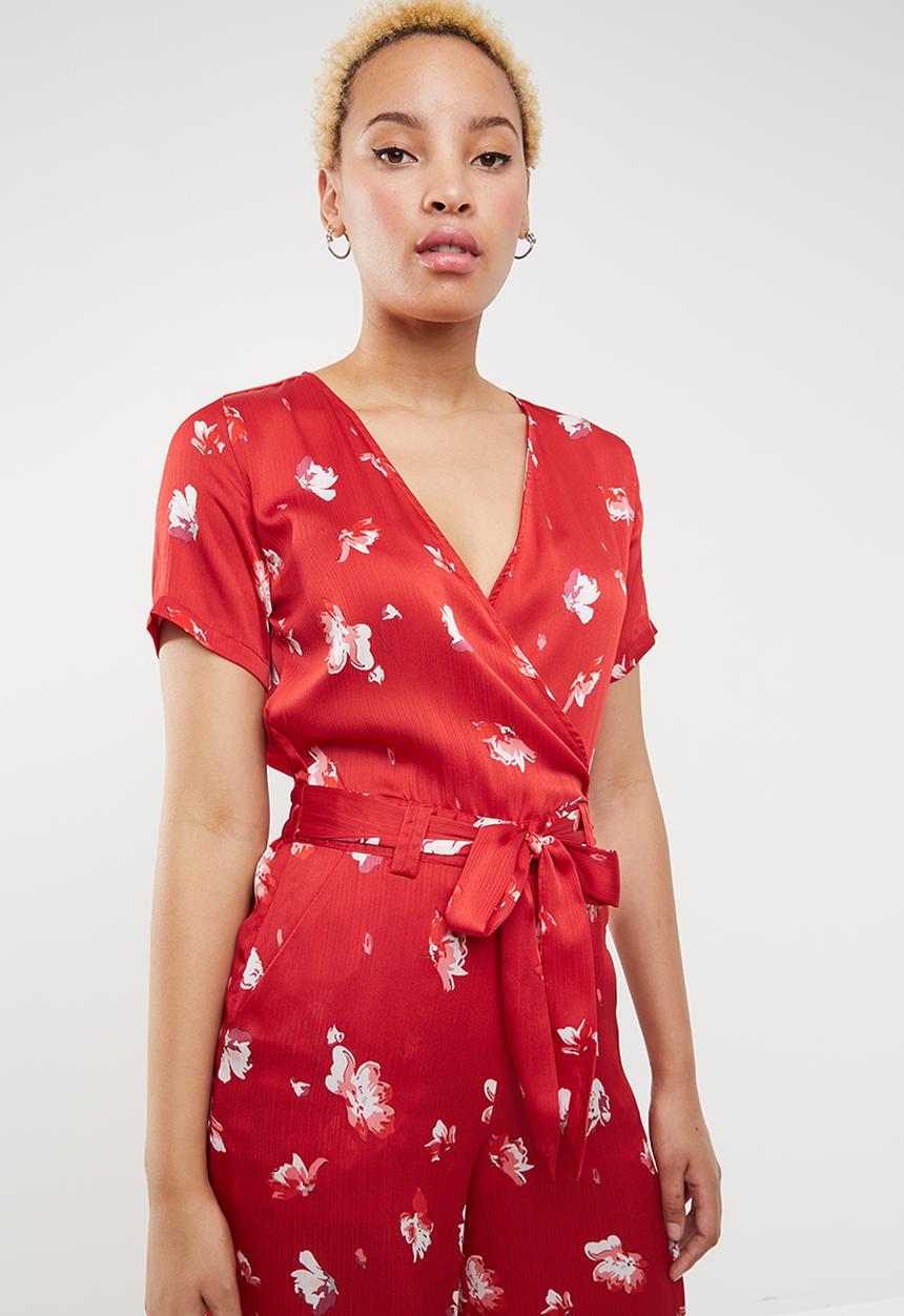 ONLY - Giza short sleeves woven jumpsuit - red & white
