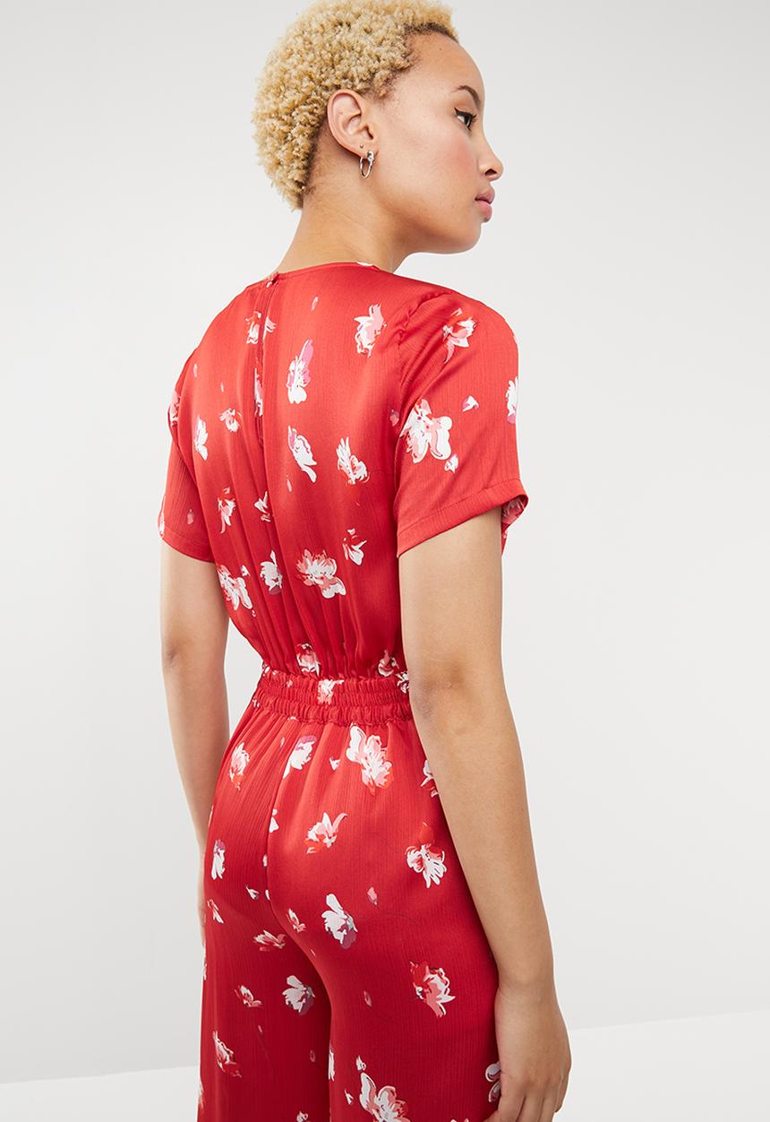 ONLY - Giza short sleeves woven jumpsuit - red & white