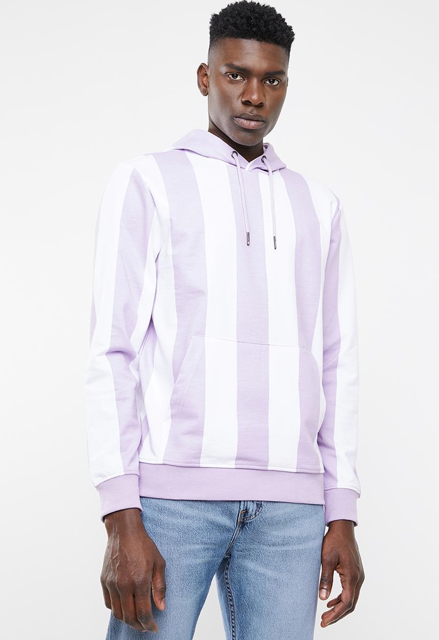 Only & Sons - Harper striped sweat hoodie - white & lilac