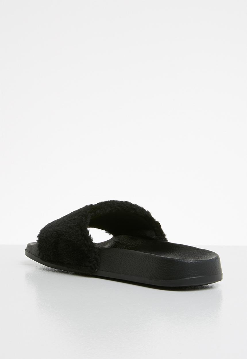 Pop Candy - Faux fur sliders - black