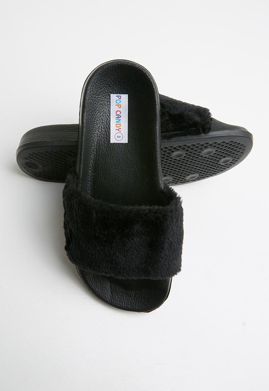 Pop Candy - Faux fur sliders - black