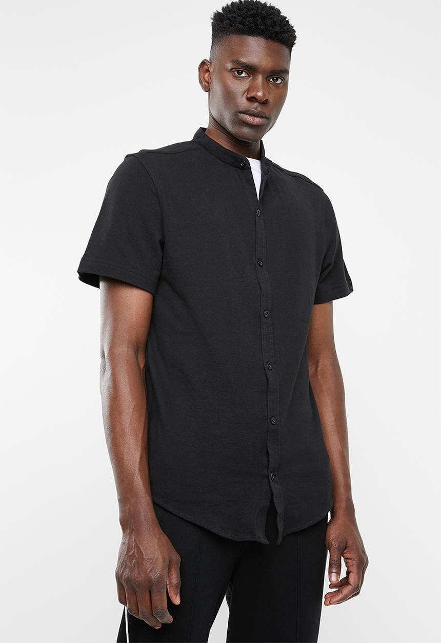 Superbalist - Pique knit mandarin shirt - black