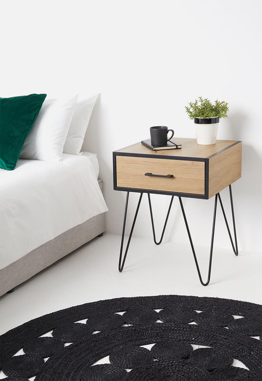 Sixth Floor - Penn 1 drawer bedside table - black&natural