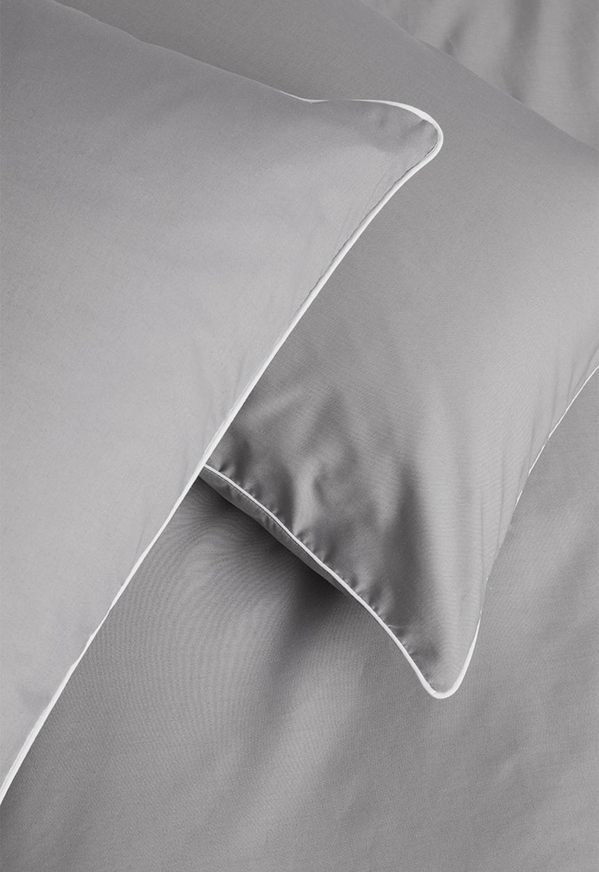 Sixth Floor - Piped polycotton duvet set - grey & white