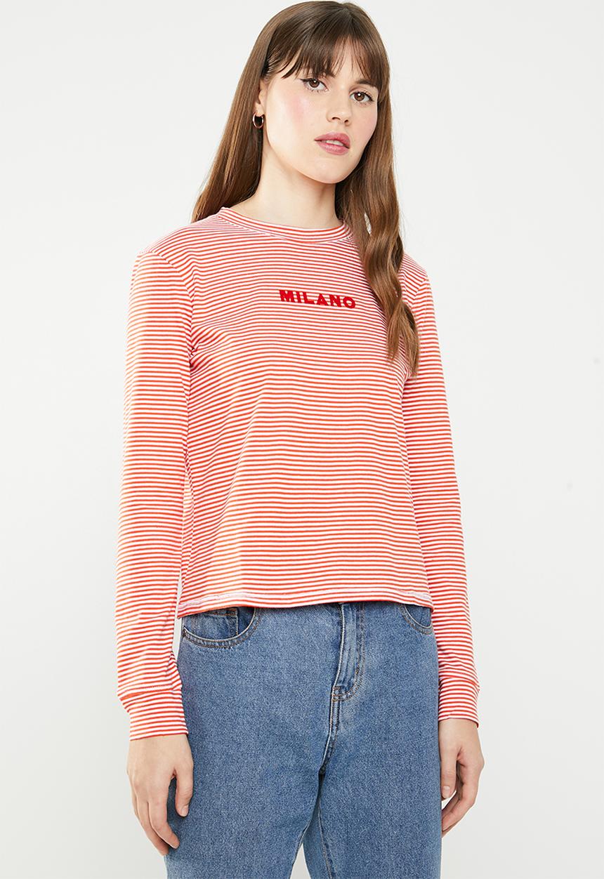 Cotton On - Classic slogan long sleeve tee - red & white