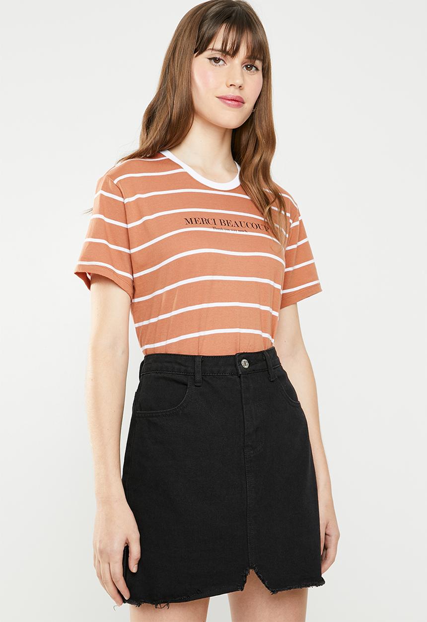 Cotton On - Classic slogan merci beaucoup tee - orange & white