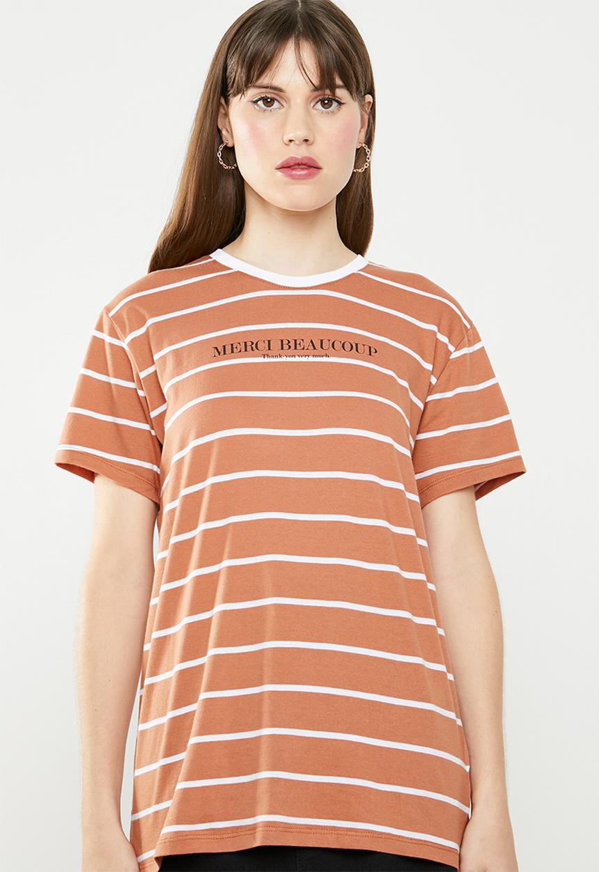 Cotton On - Classic slogan merci beaucoup tee - orange & white