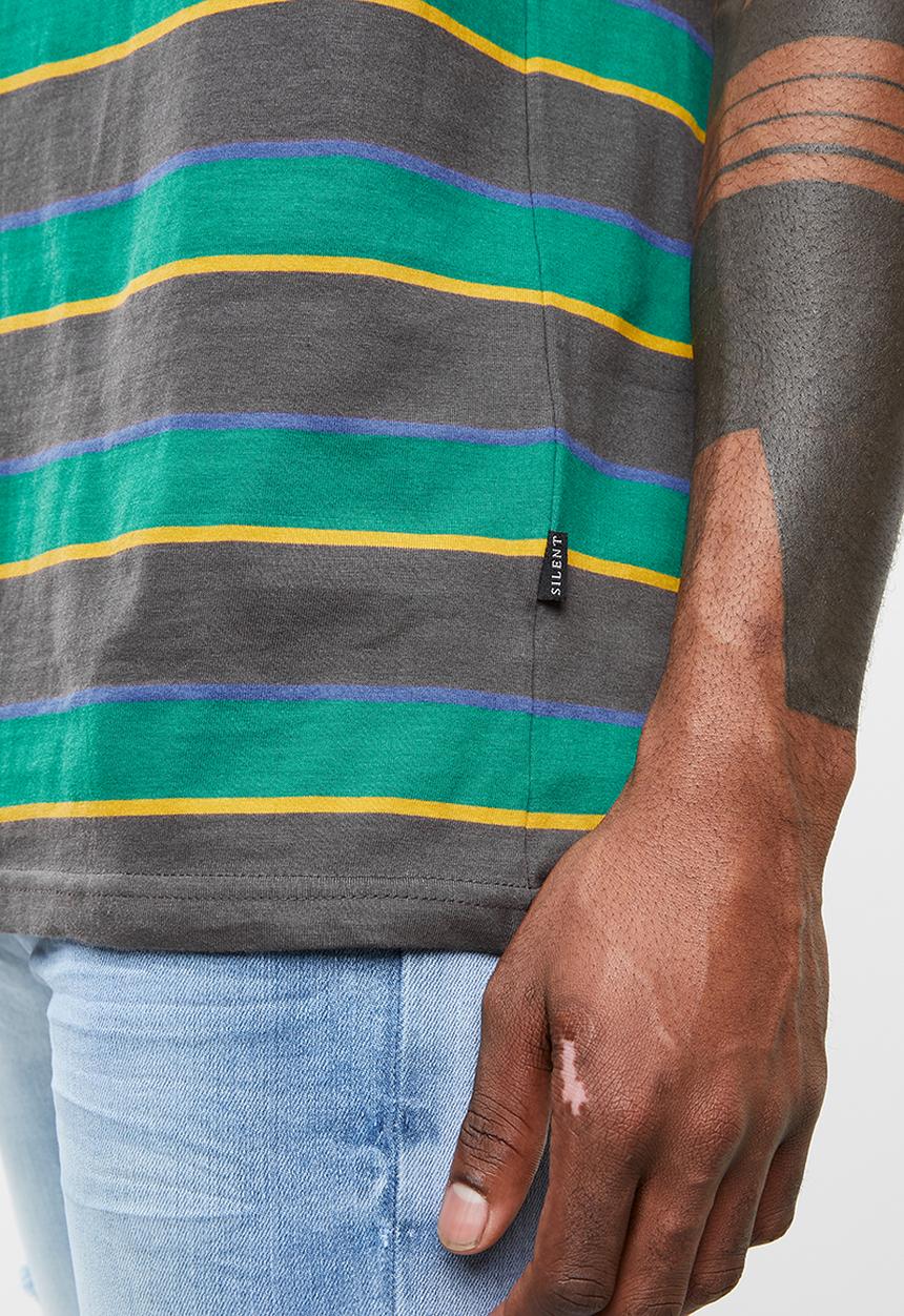 Silent Theory - Flagged stripe muscle tee - green & grey