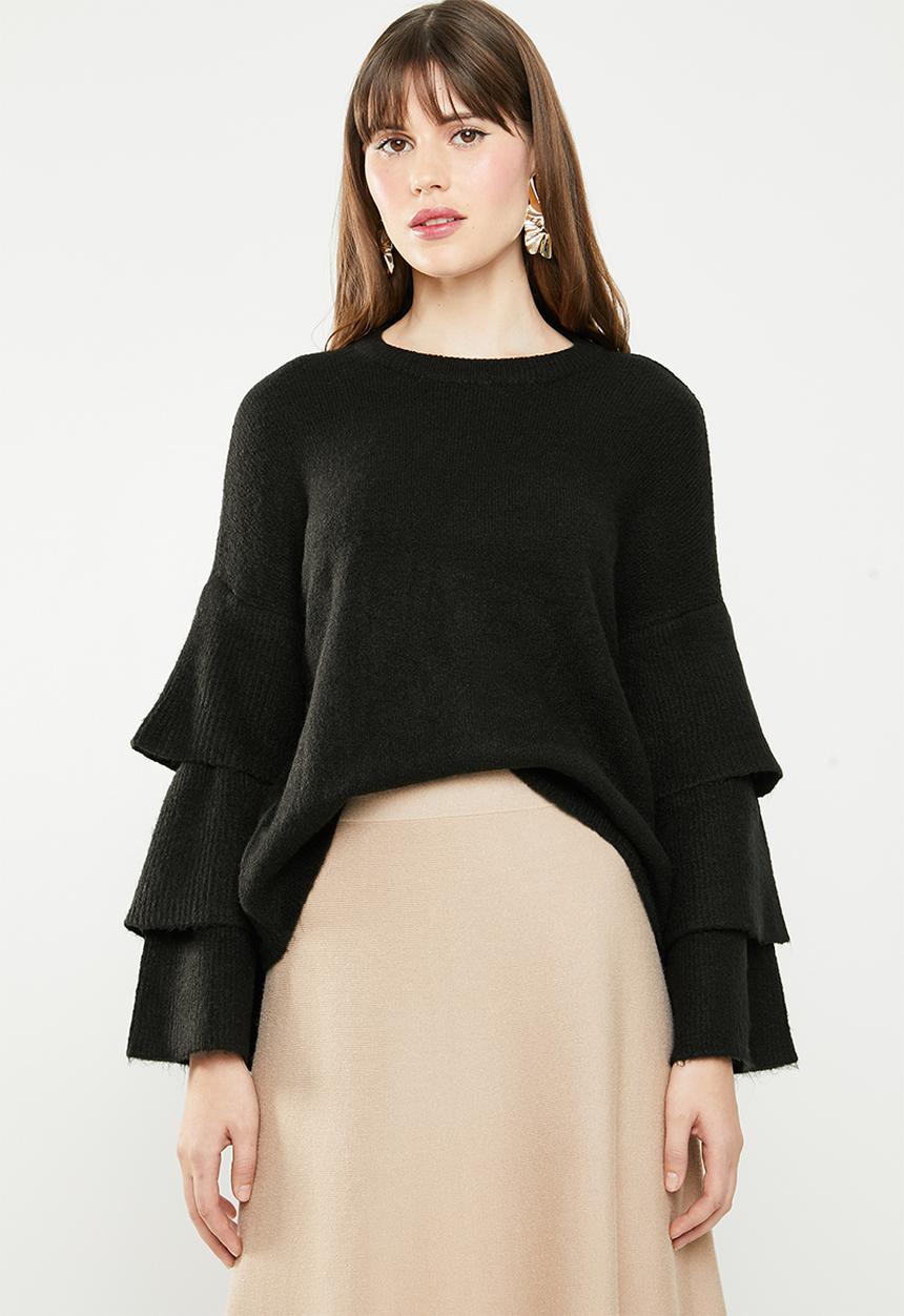 ONLY - Flower ruffle pullover knit - black