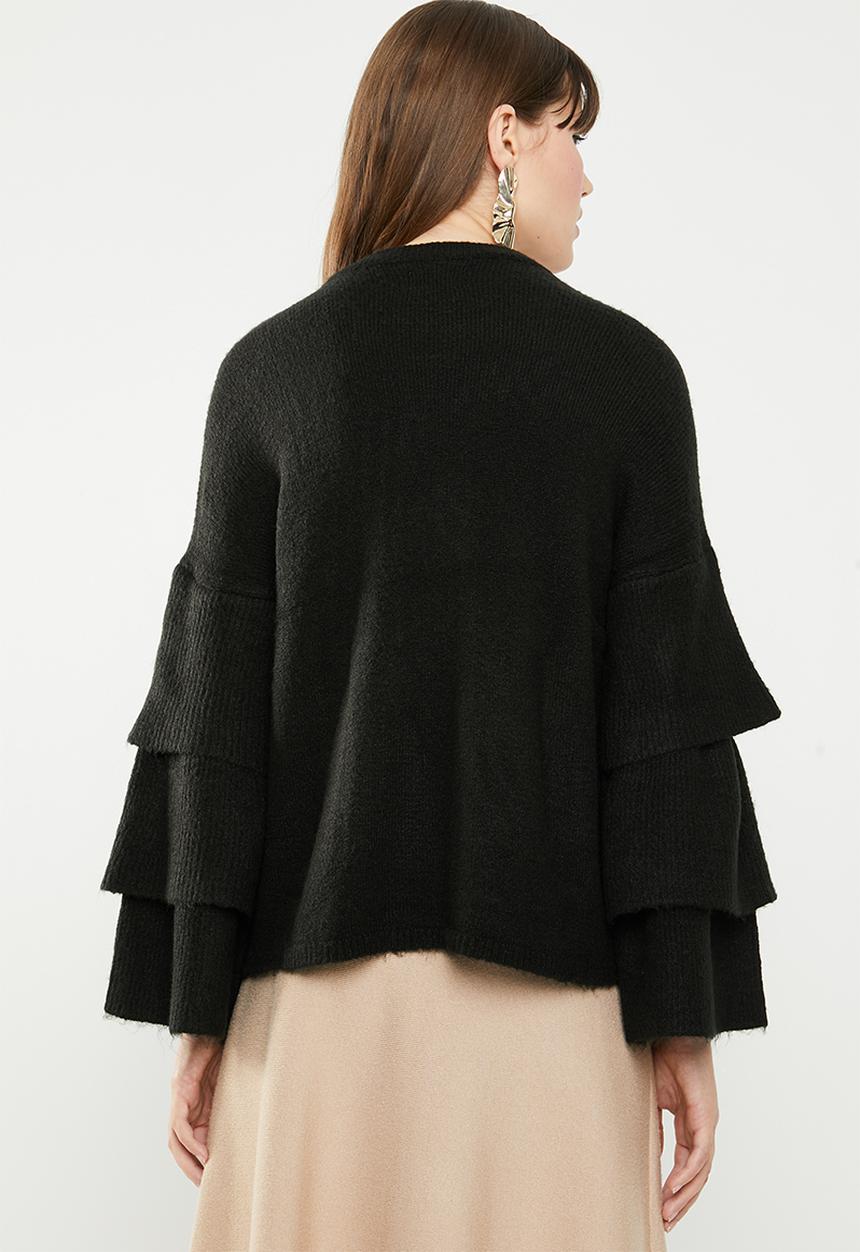 ONLY - Flower ruffle pullover knit - black