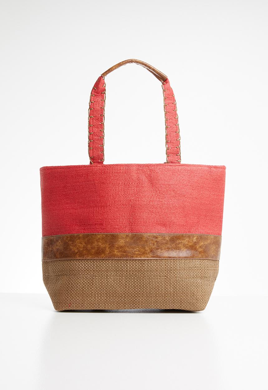 STYLE REPUBLIC - Woven PU shopper bag - red & tan
