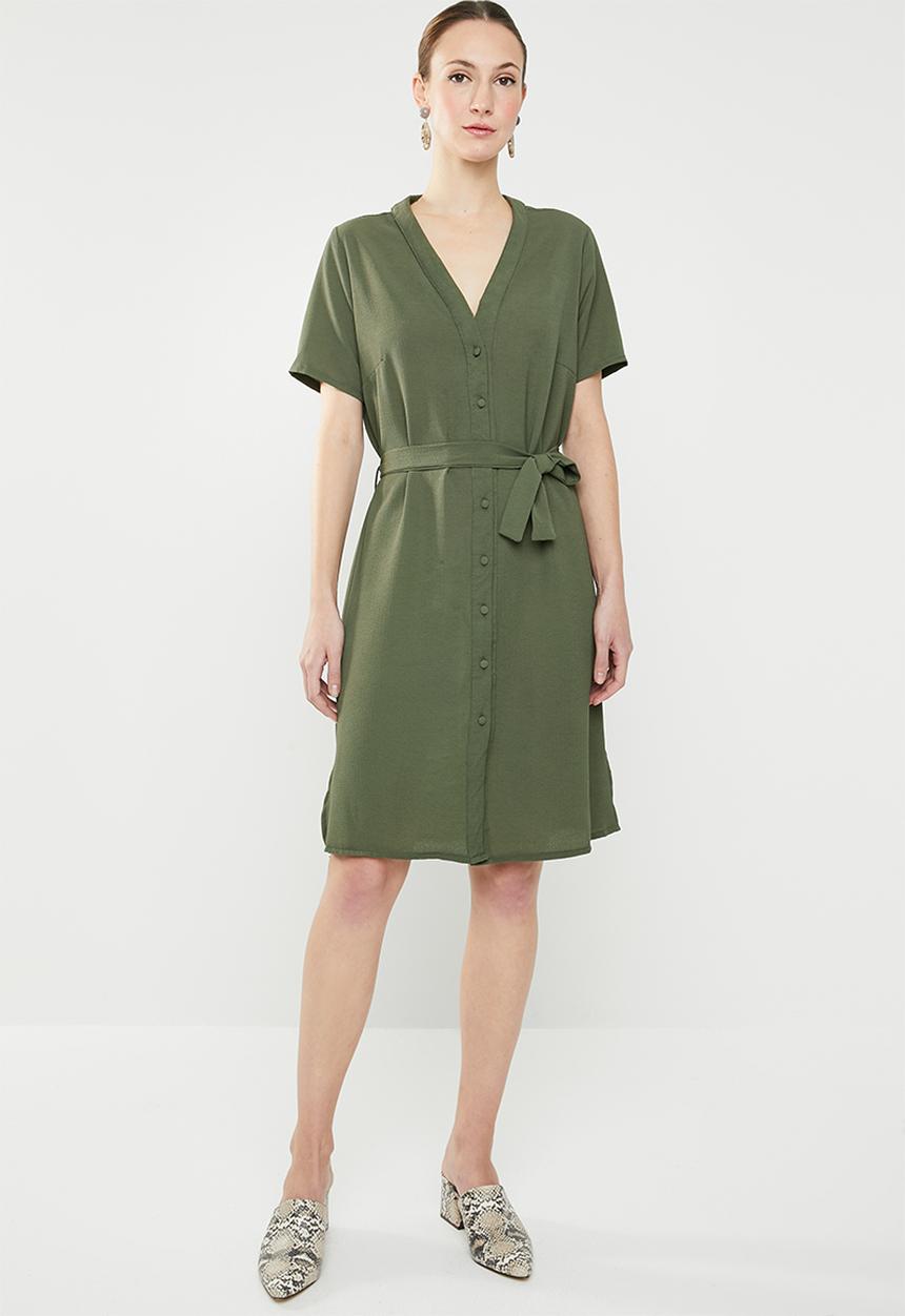 edit - Button down shirt dress - green