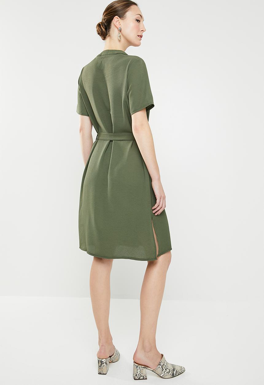 edit - Button down shirt dress - green