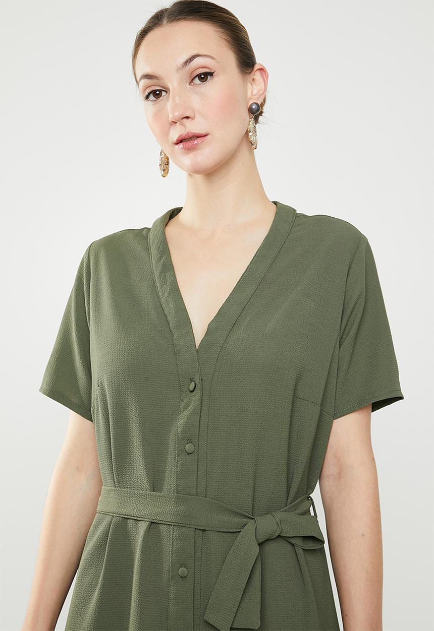 edit - Button down shirt dress - green