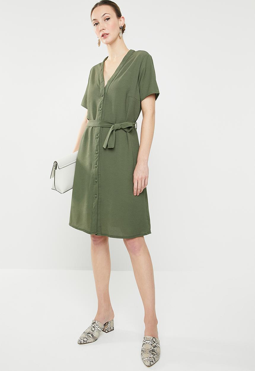 edit - Button down shirt dress - green