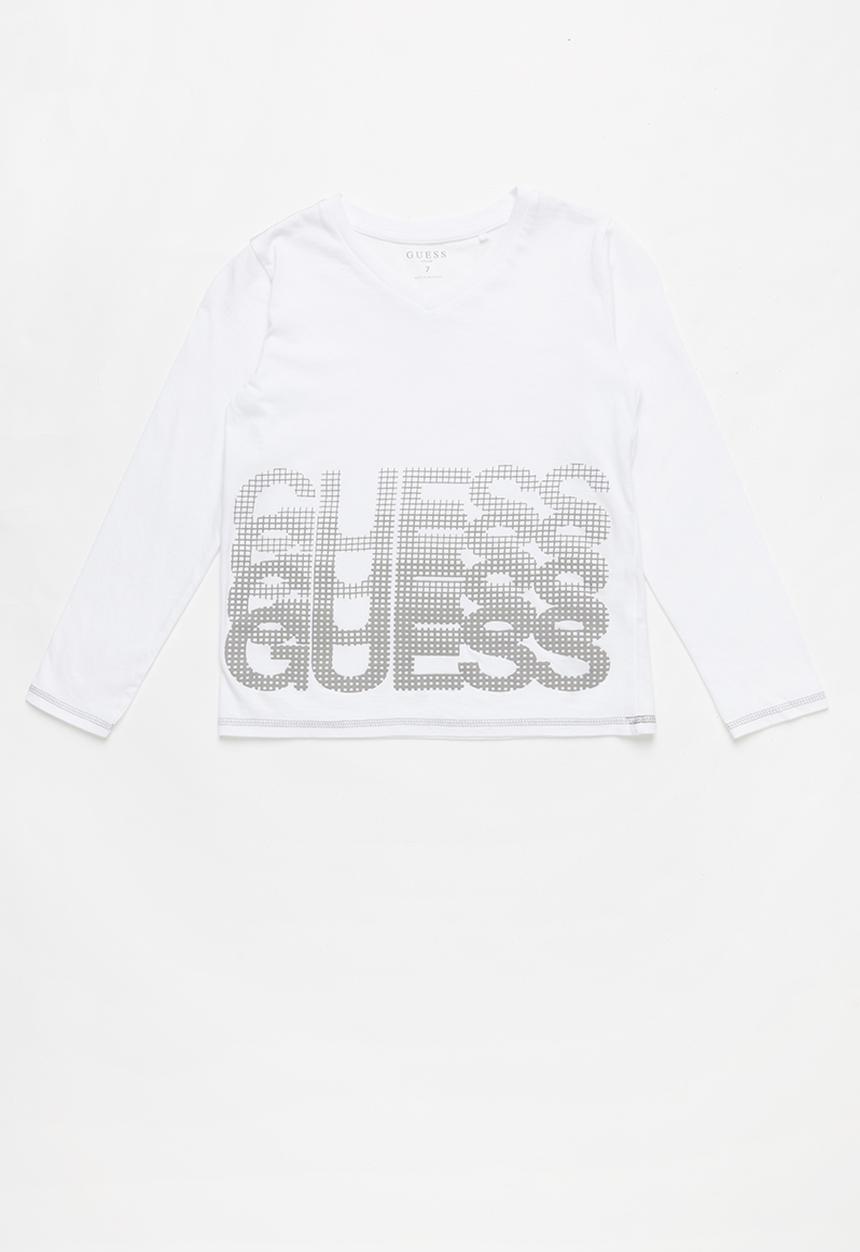 GUESS - Teens long sleeve guess branded v-neck tee - white