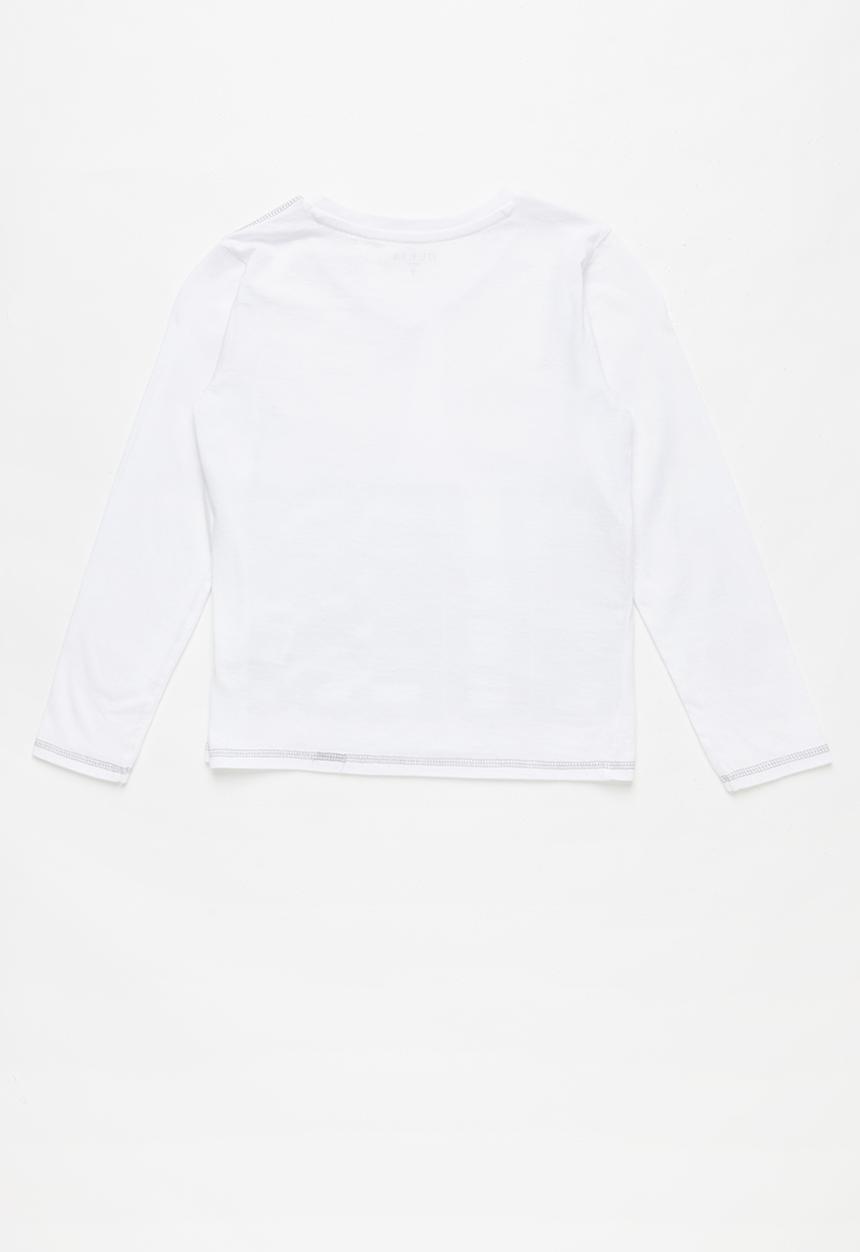 GUESS - Teens long sleeve guess branded v-neck tee - white