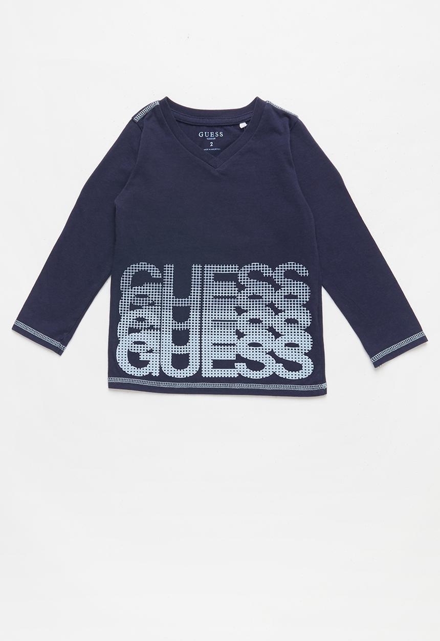 GUESS - Long sleeve guess branded v-neck tee - navy